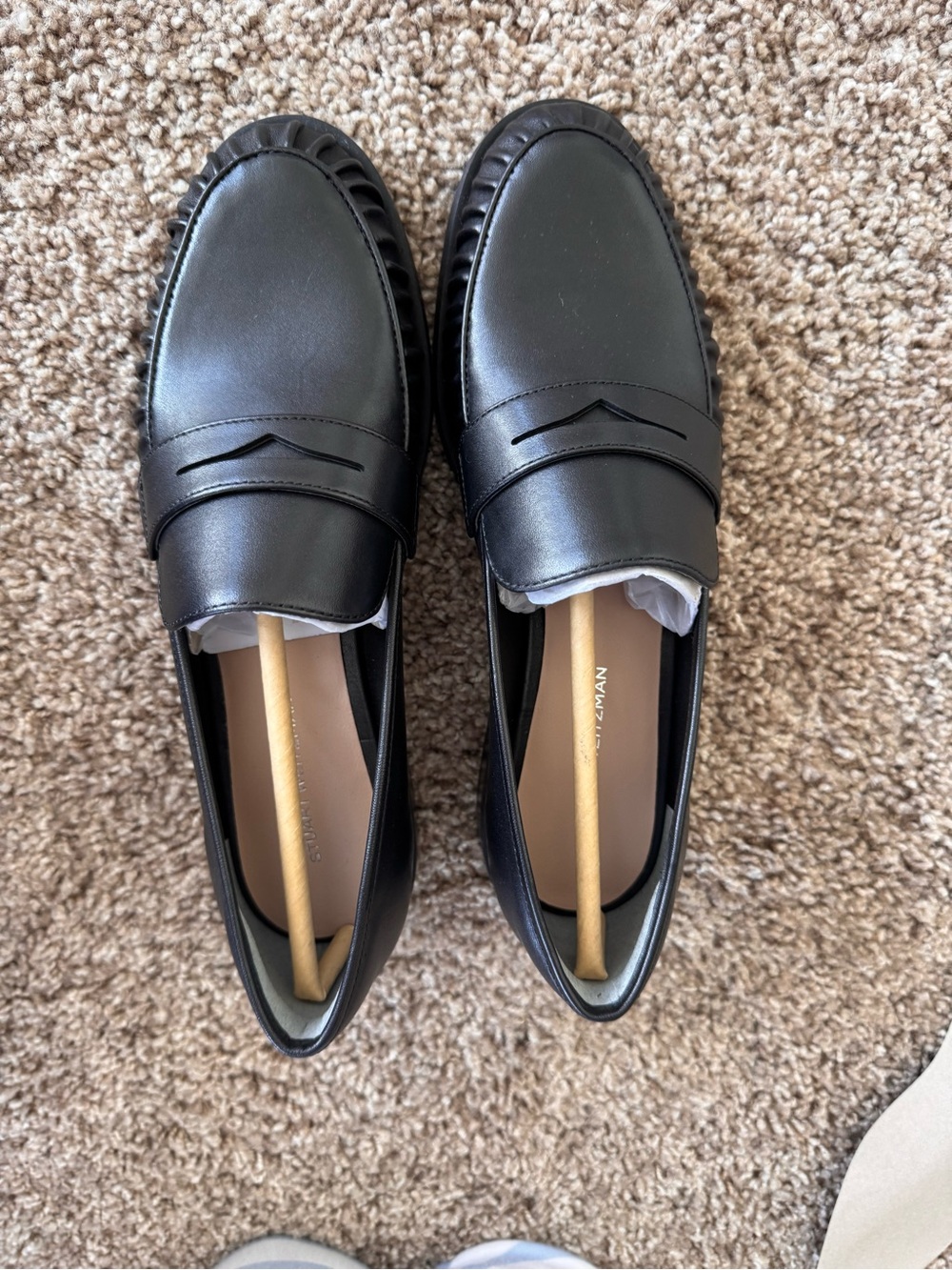 Stuart Weitzman Black Leather Penny Loafers